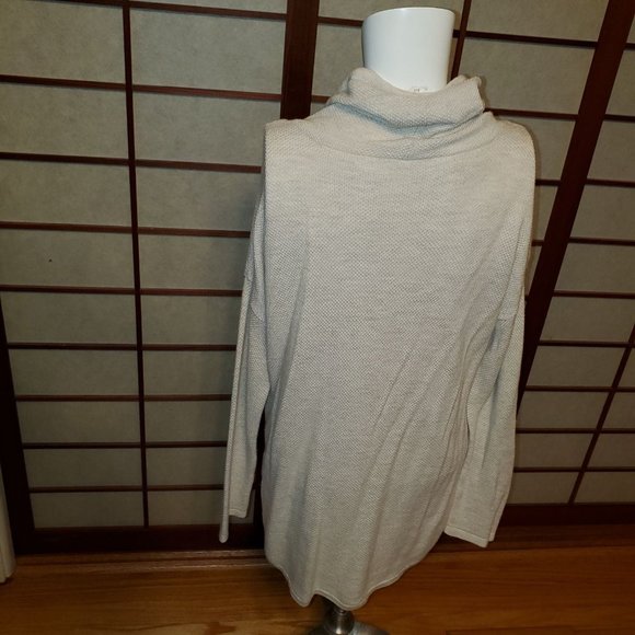 Pure Jill by J.Jill Light Gray/Ivory Waffle Knit Cowl Tunic Sweater PM - Picture 4 of 7